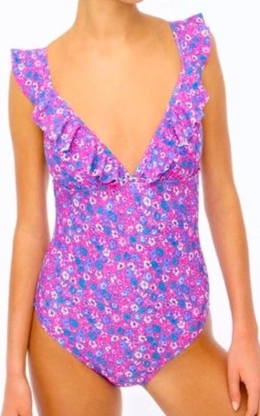 NWT J.Crew Womens Purple Floral Ruffle One Piece Swim Size XXL